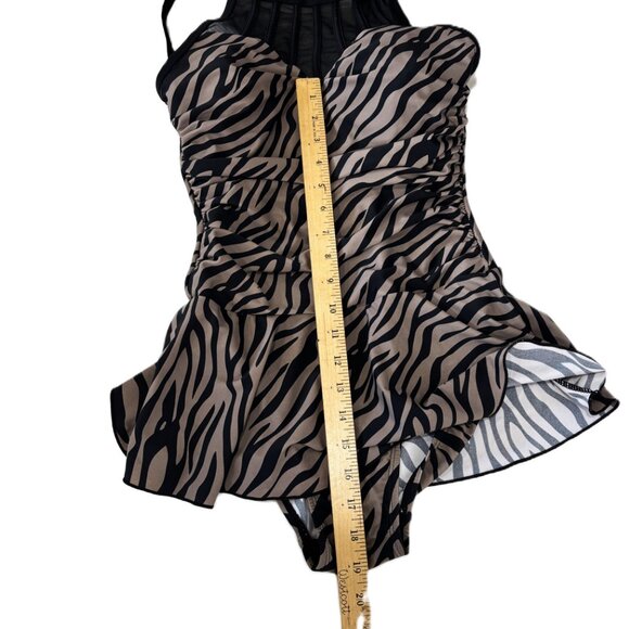 Alisha Levine Swim dress Tan Blk Zebra Stripe A-Line Skirt Size 8 - Picture 13 of 14